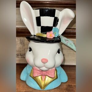 Cute 🥰 Tophat & Tail Mad Hatter Easter Bunny Bust Ceramic 11" Figurine Tabletop
